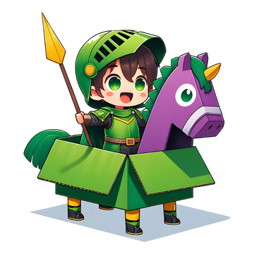 玩纸盒木马的卡通儿童素材