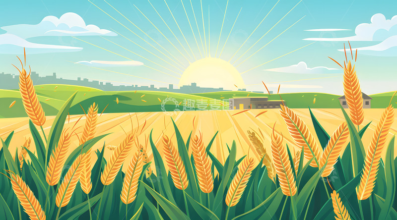 高清大图下载【趣麦麦图】小满时节稻穗场景背景