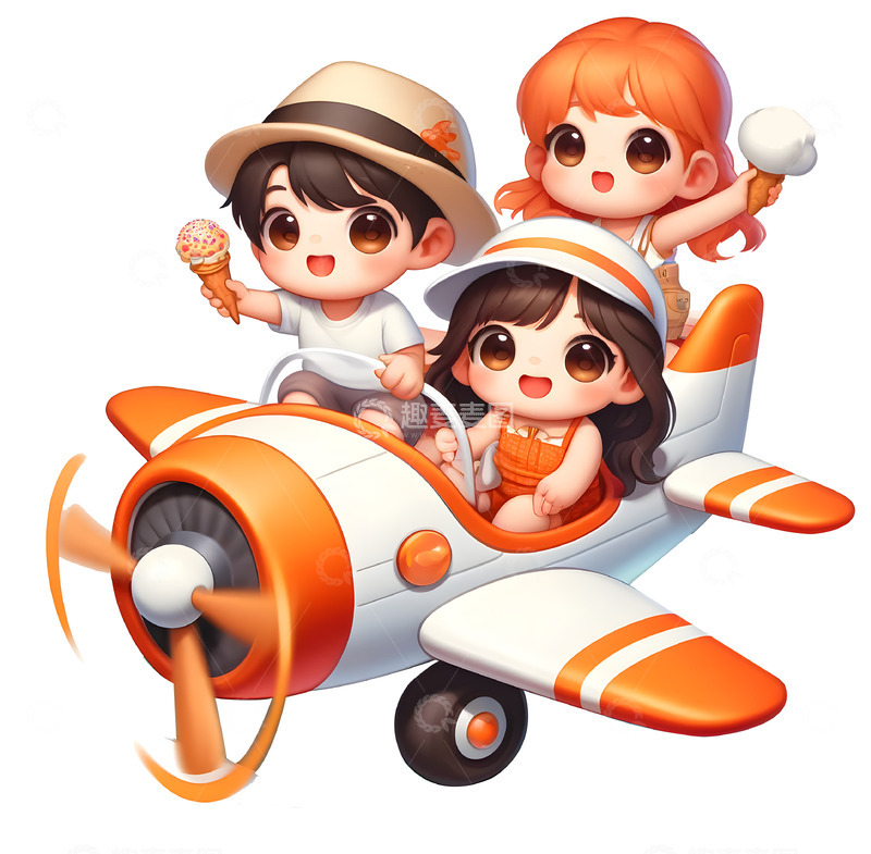 高清大图下载【趣麦麦图】开飞机的可爱儿童卡通素材