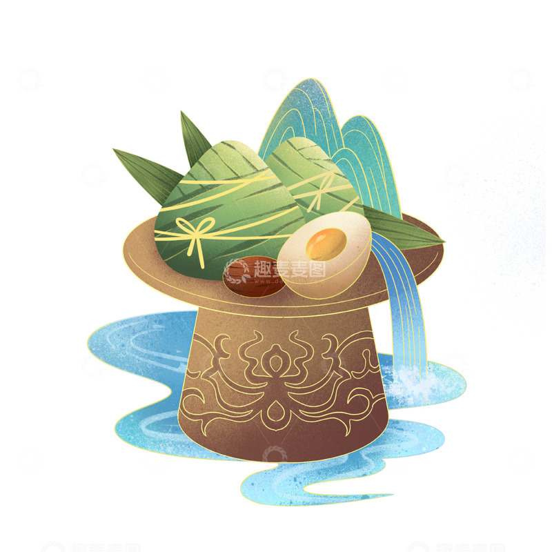 源文件下载【趣麦麦图】国潮风端午传统元素组合粽子