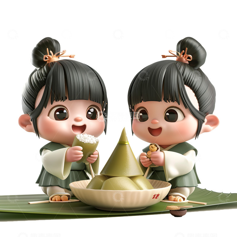 端午节孩子包粽子场景素材