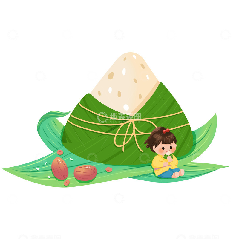 源文件下载【趣麦麦图】卡通人物和粽子插画