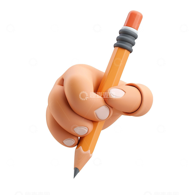 高清大图下载【趣麦麦图】3d卡通手握着笔学习场景素材