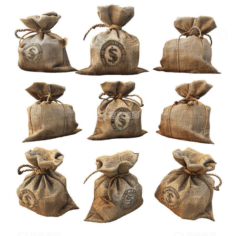 高清大图下载【趣麦麦图】多角度钱袋3d素材