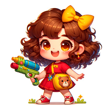 卡通儿童节玩水枪素材