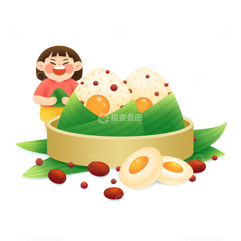 源文件下载【趣麦麦图】端午节包粽子