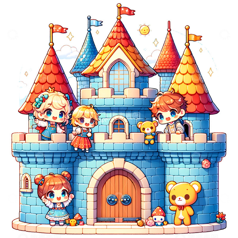 高清大图下载【趣麦麦图】儿童节游乐园城堡卡通素材