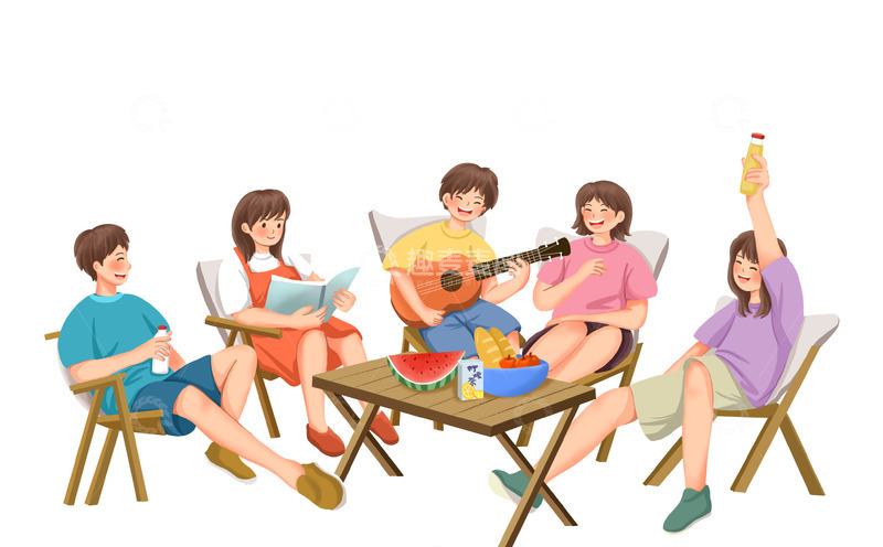 源文件下载【趣麦麦图】露营朋友聚会玩耍毕业旅行人物手绘