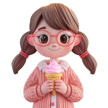 3d捧着甜筒的可爱小女孩