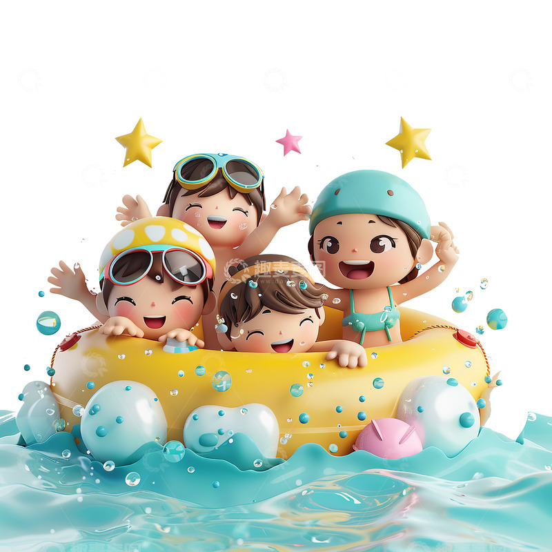 高清大图下载【趣麦麦图】3d夏日游泳玩水的孩子们