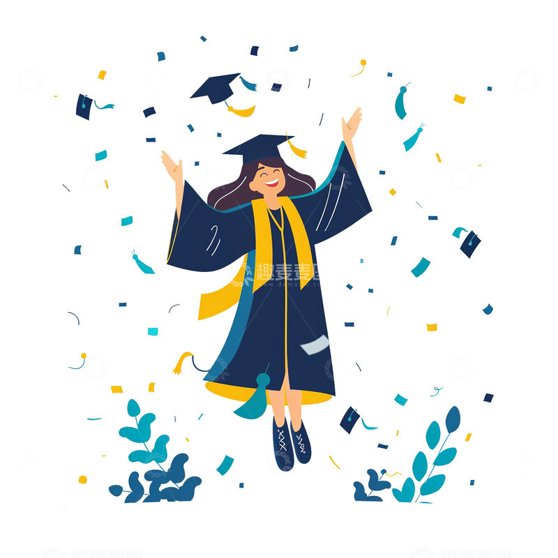 高清大图下载【趣麦麦图】毕业女生快乐欢呼跳跃