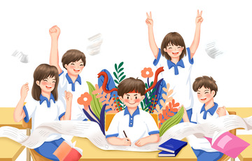 学生做试卷加油努力手绘元素