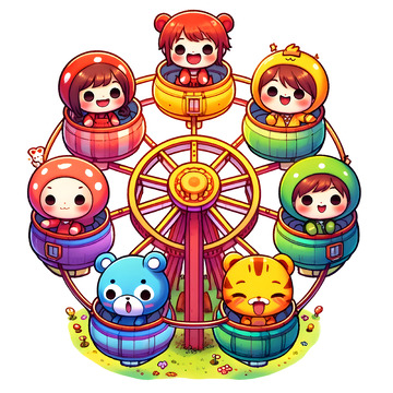 儿童节摩天轮游乐场卡通素材