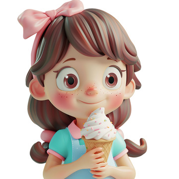 3d捧着美味甜筒的可爱女孩