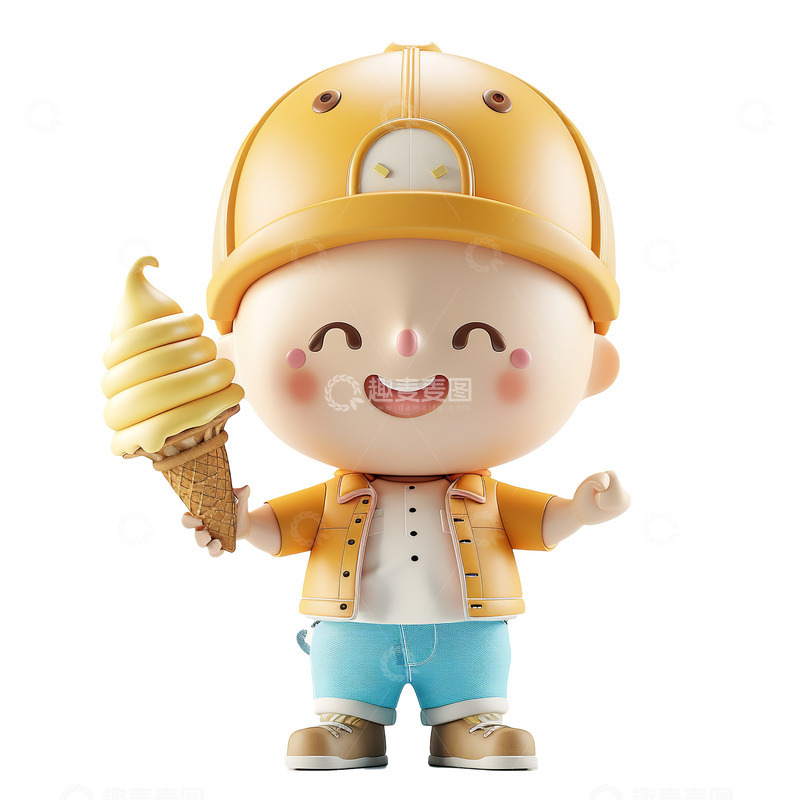 高清大图下载【趣麦麦图】3d拿着冰激凌开心微笑的小男孩