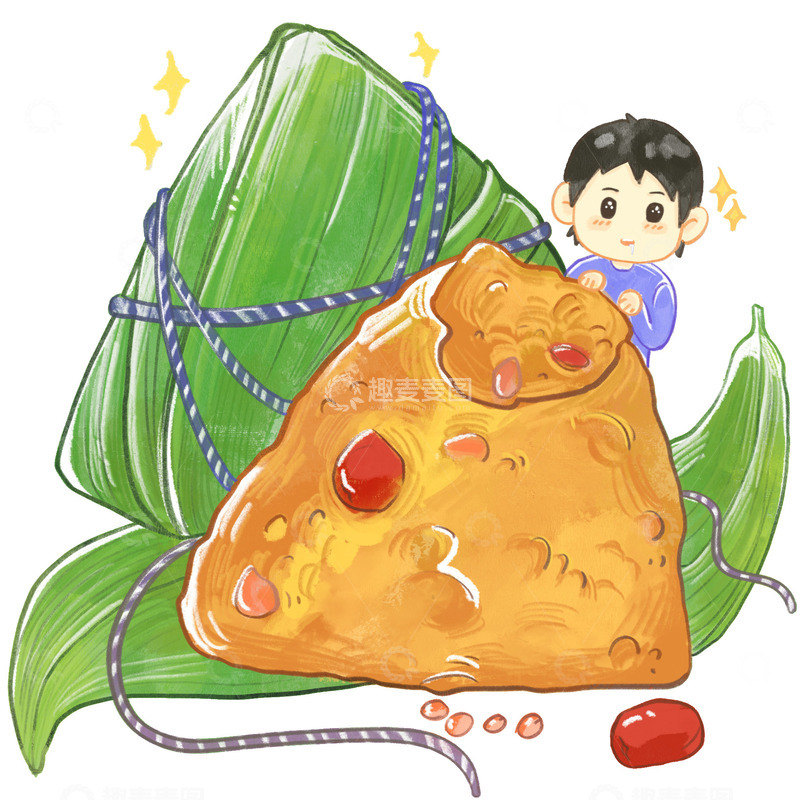 源文件下载【趣麦麦图】端午节日吃粽子包粽子透明底元素