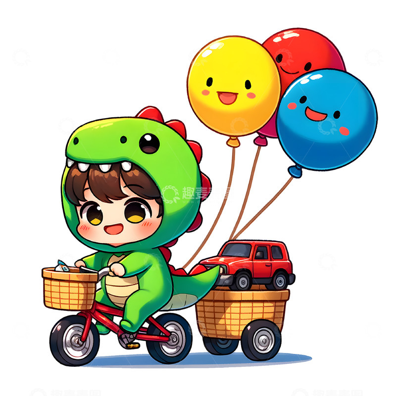 高清大图下载【趣麦麦图】-骑自行车恐龙服饰卡通人物素材