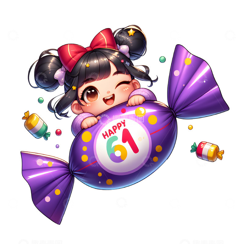 高清大图下载【趣麦麦图】儿童节可爱糖果女孩卡通素材