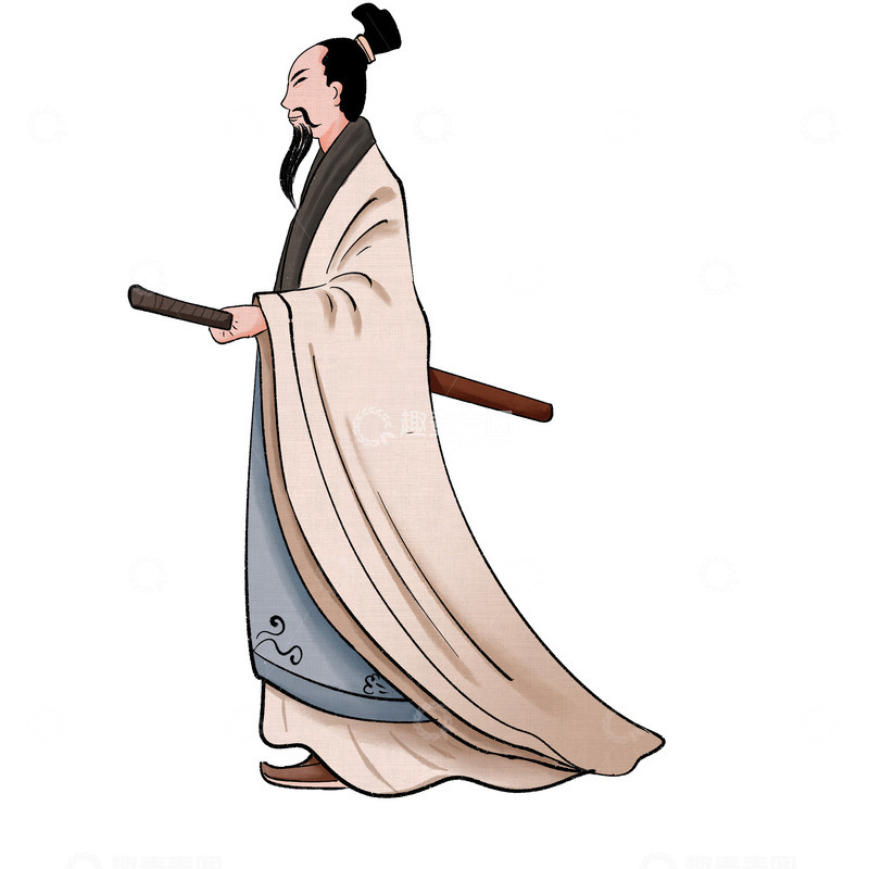 源文件下载【趣麦麦图】手绘古风人物拿着剑的屈原免抠元素