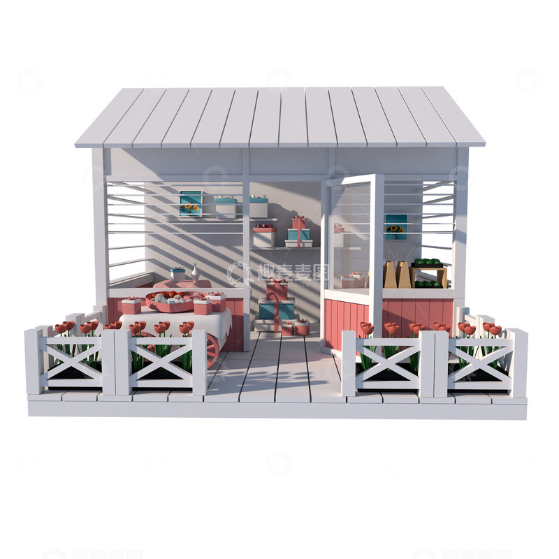 源文件下载【趣麦麦图】3D立体卡通白色商铺模型