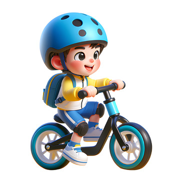 卡通风格可爱男孩骑自行车素材
