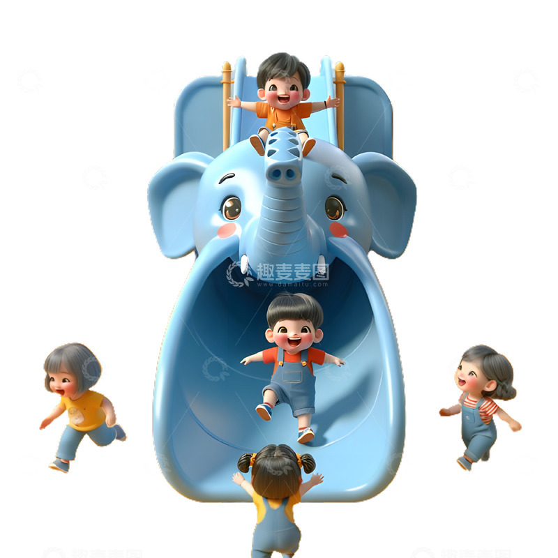 高清大图下载【趣麦麦图】卡通儿童节滑滑梯场景素材