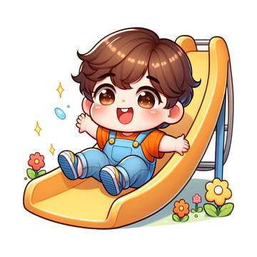 儿童节可爱男孩滑滑梯卡通素材