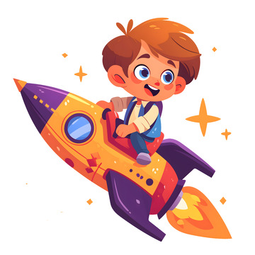 男孩坐在火箭上卡通素材