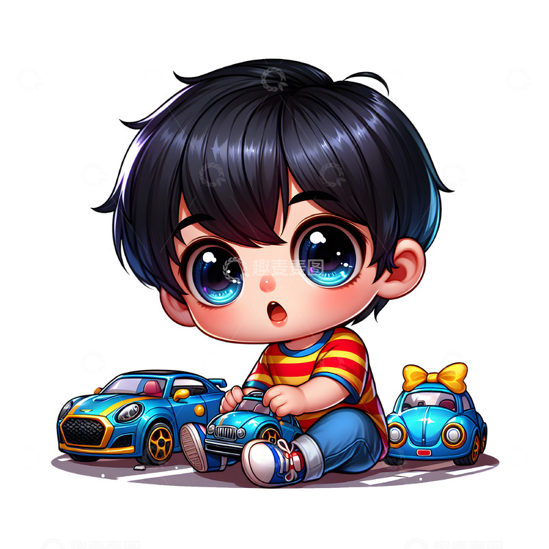 高清大图下载【趣麦麦图】儿童节卡通男孩玩具汽车素材