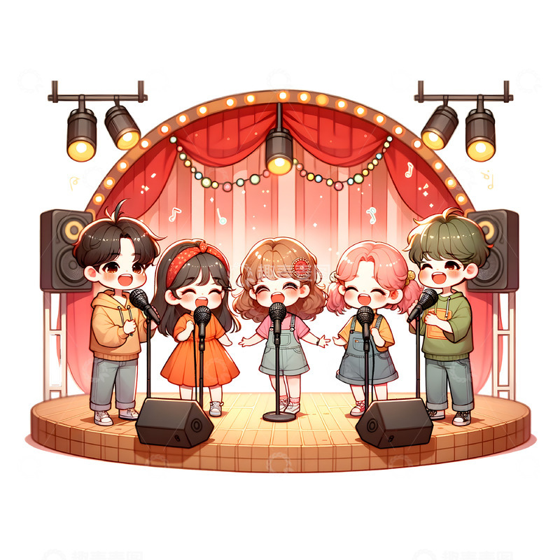 高清大图下载【趣麦麦图】卡通人物舞台演出演讲唱歌素材