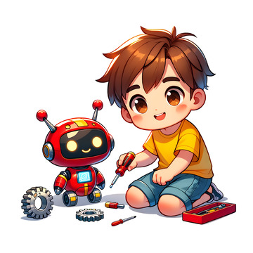 卡通男孩机器人编程培训素材