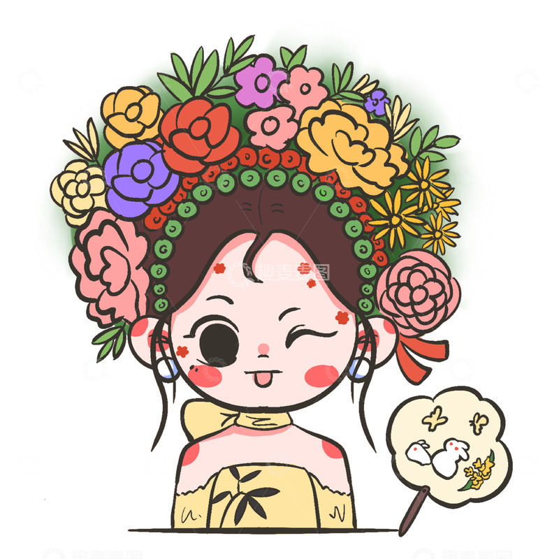 源文件下载【趣麦麦图】簪花 Q版 可爱 头像 泉州文化 扁平