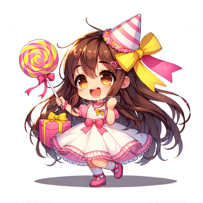 高清大图下载【趣麦麦图】儿童节卡通可爱女孩棒棒糖素材