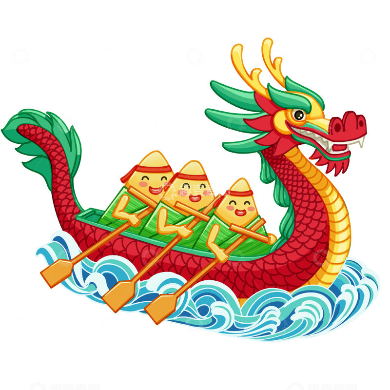 端午节赛龙舟粽子浪花元素
