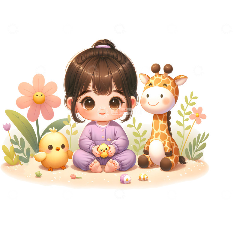 高清大图下载【趣麦麦图】儿童和动物组合卡通素材