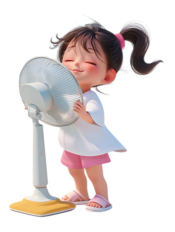 夏天女孩吹风扇