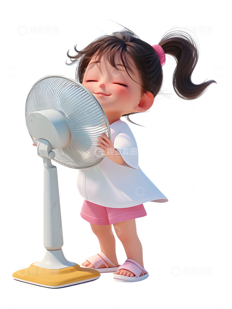 夏天女孩吹风扇