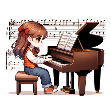 弹钢琴的卡通人物素材