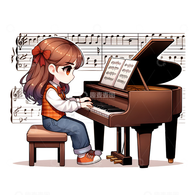 高清大图下载【趣麦麦图】弹钢琴的卡通人物素材