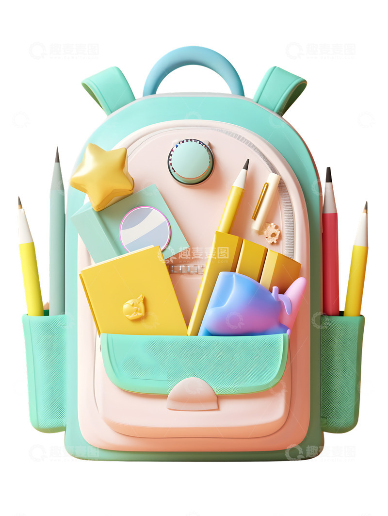 高清大图下载【趣麦麦图】卡通装满文具的书包开学
