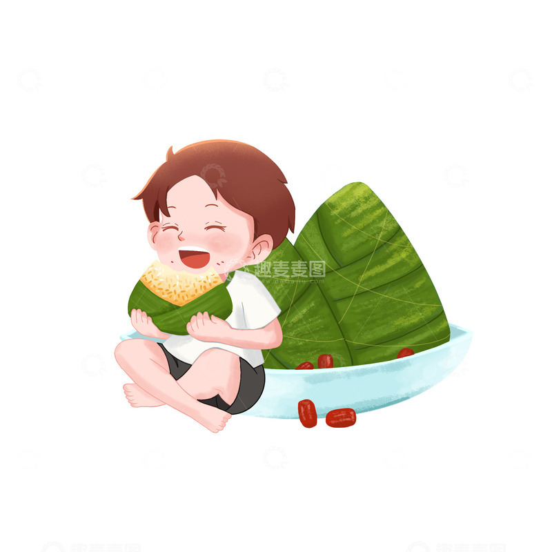 源文件下载【趣麦麦图】端午节粽子卡通人物吃粽子夏季