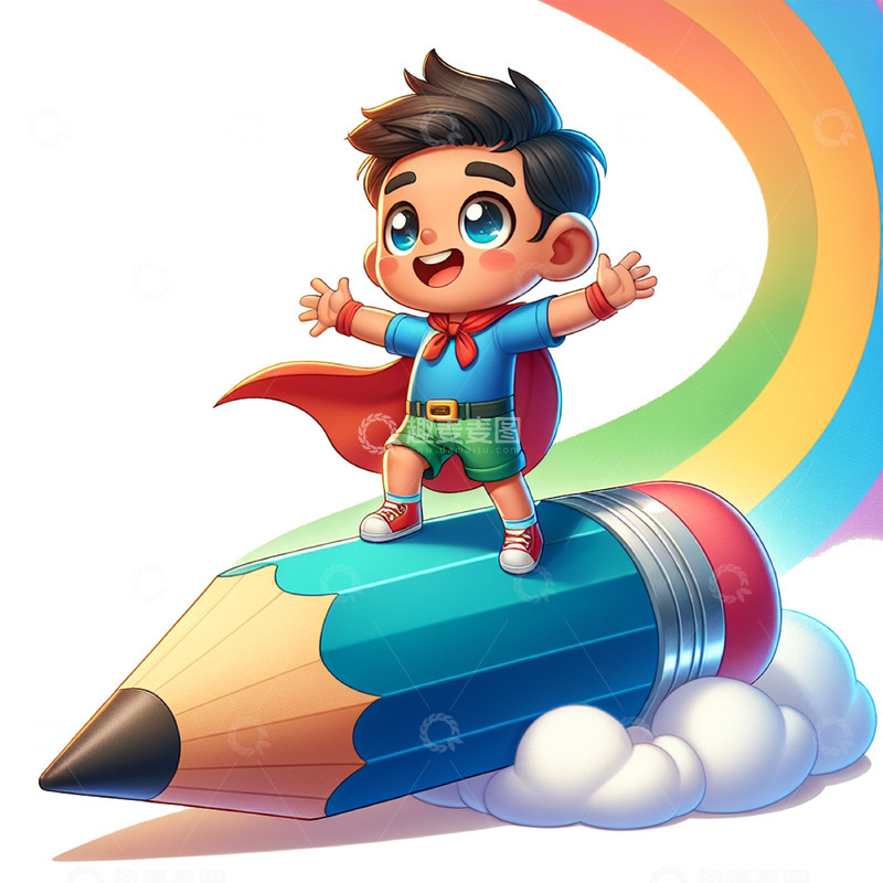 高清大图下载【趣麦麦图】卡通儿童铅笔彩虹儿童节素材