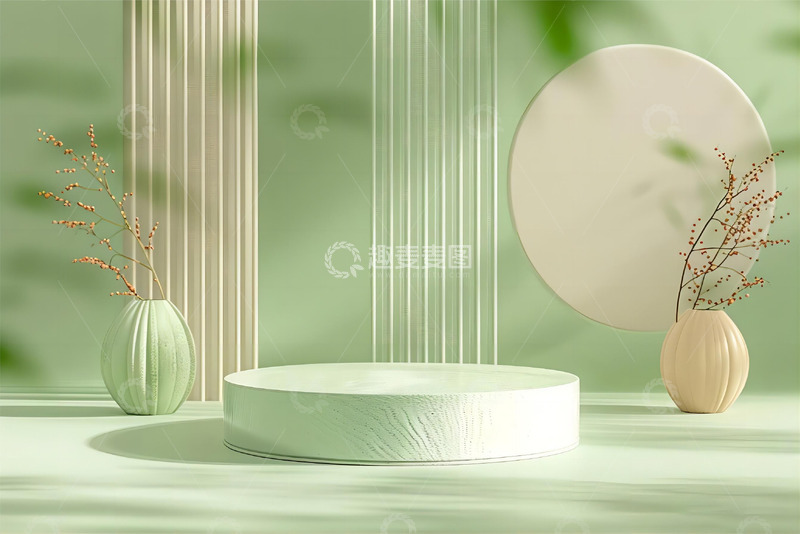 高清大图下载【趣麦麦图】绿色简约展台背景3D通用端午素材