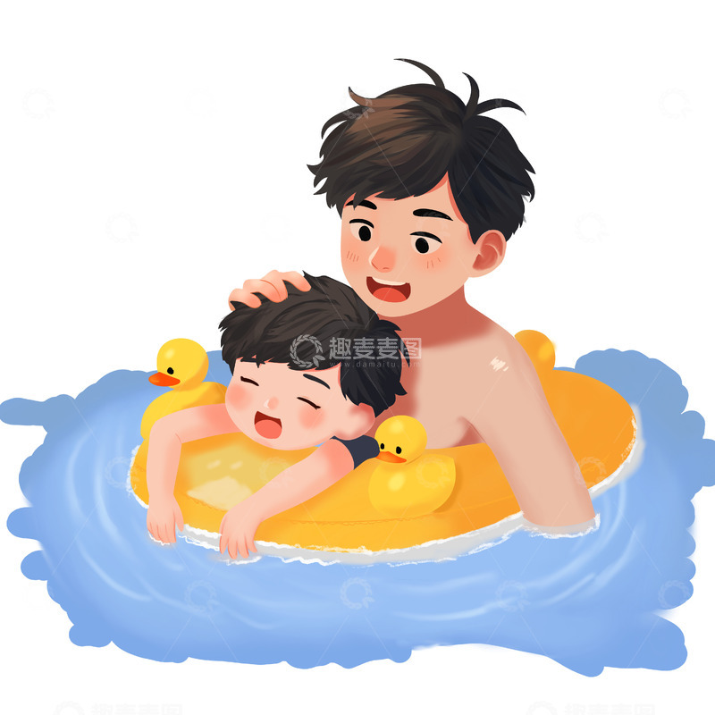 源文件下载【趣麦麦图】父亲节父亲和儿子游泳