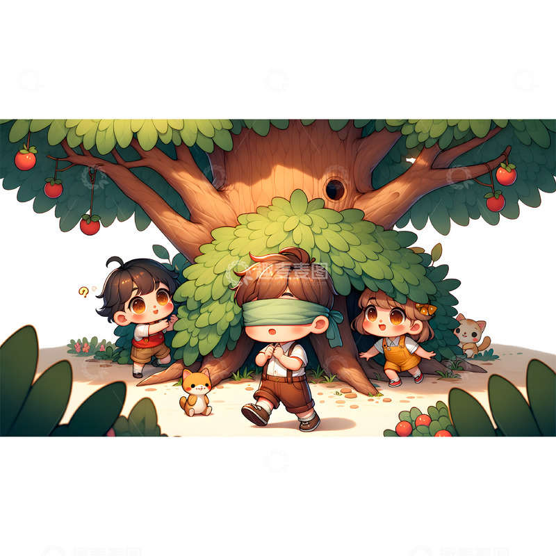 高清大图下载【趣麦麦图】捉迷藏卡通儿童游戏人物素材