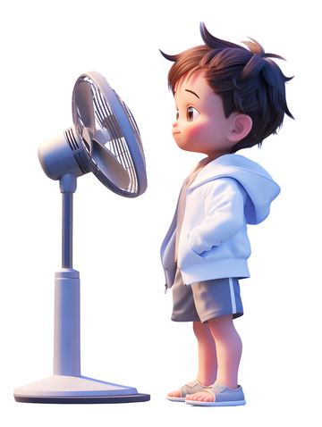 夏天小孩吹风扇开心2