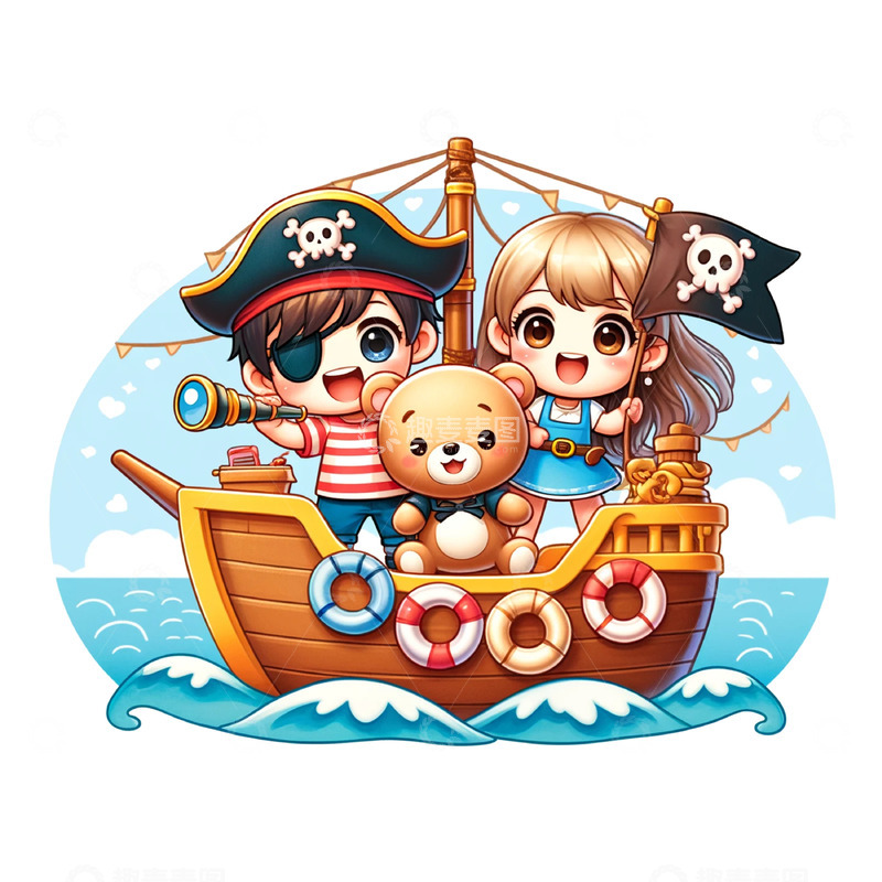 高清大图下载【趣麦麦图】儿童节海盗卡通人物素材