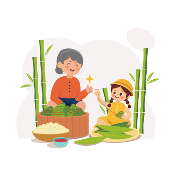 包粽子场景家人