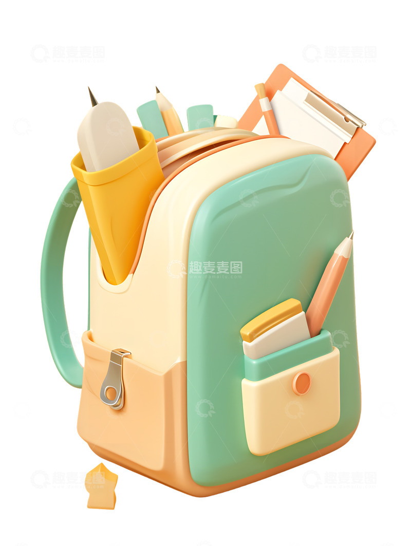 高清大图下载【趣麦麦图】卡通装满文具的书包