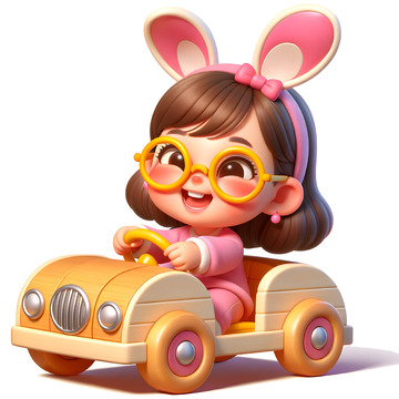3D立体卡通开车小女孩素材